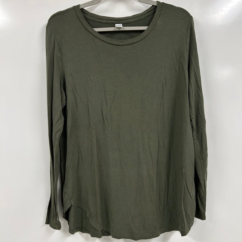 Old Navy Olive Green Long Sleeve Crewneck Tee Women’s Casual Basic Everyday top‎